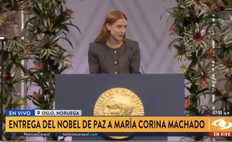 Hija de María Carolina Machado recibe Premio Nobel  de La Paz en ausencia de su Madre