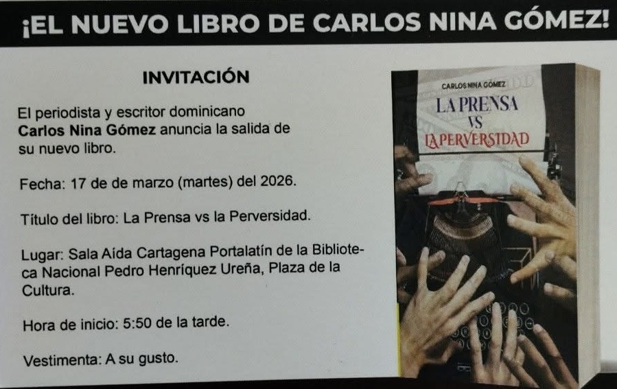 El escritor dominicano  Carlos Nina Gómez anuncia la salida de su nuevo libro.