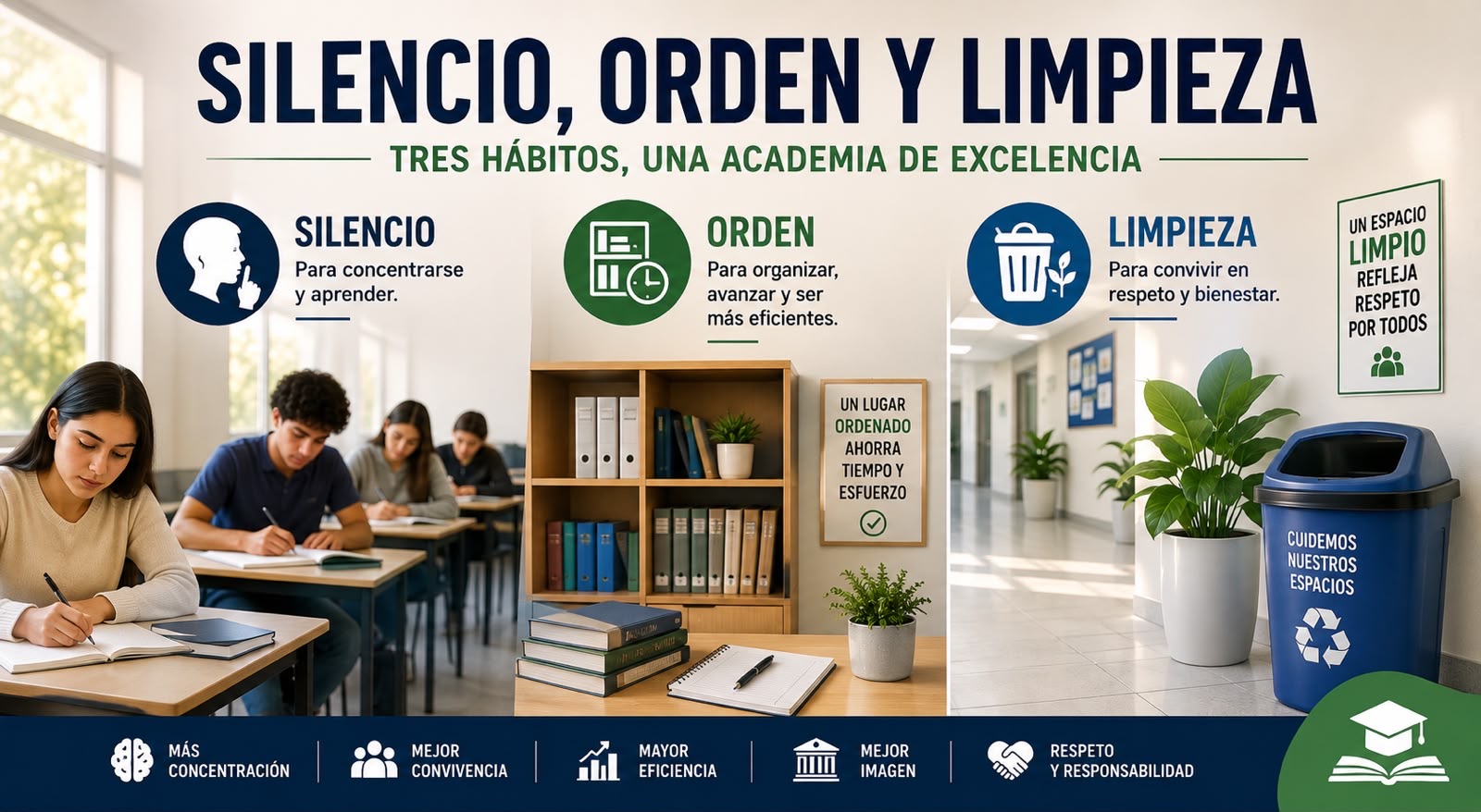 Silencio, orden y limpieza: fundamentos para una academia de excelencia.