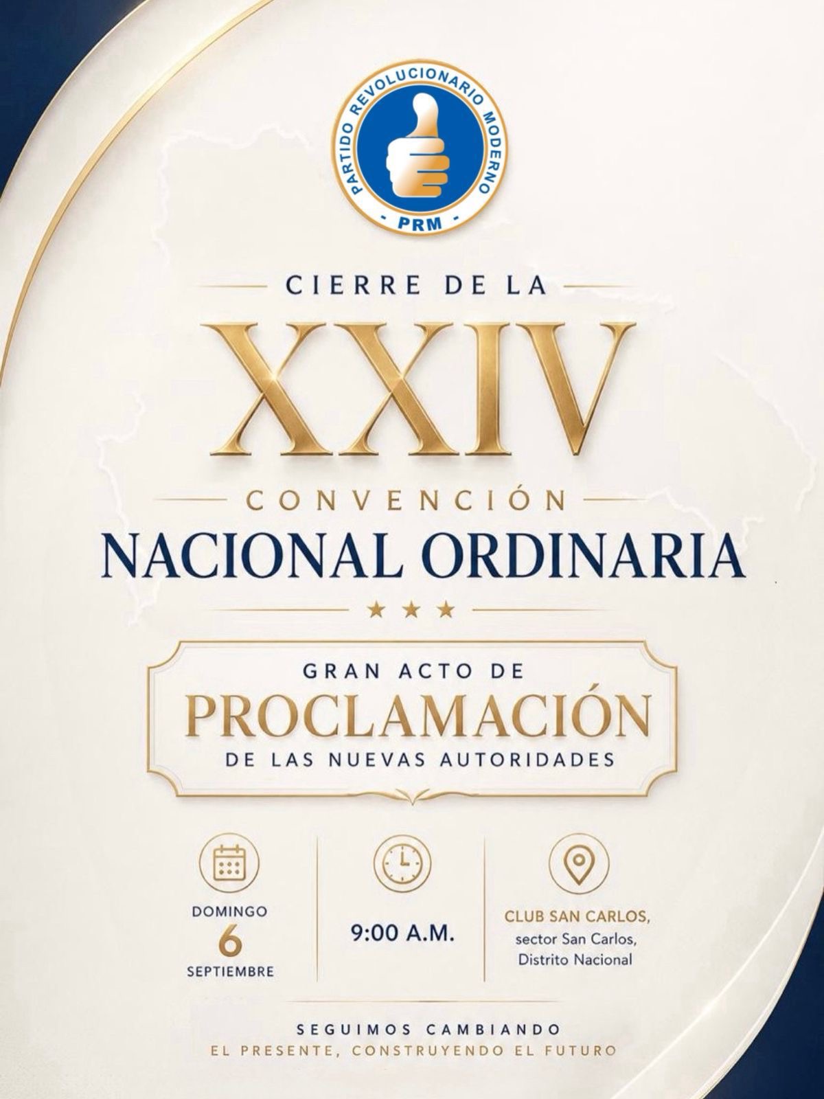 PRM celebrará acto de proclamación de sus nuevas autoridades.