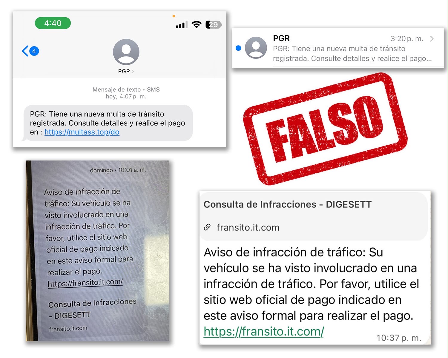 DIGESETT alerta a la ciudadanía sobre mensajes fraudulentos relacionados con supuestas multas de tránsito.