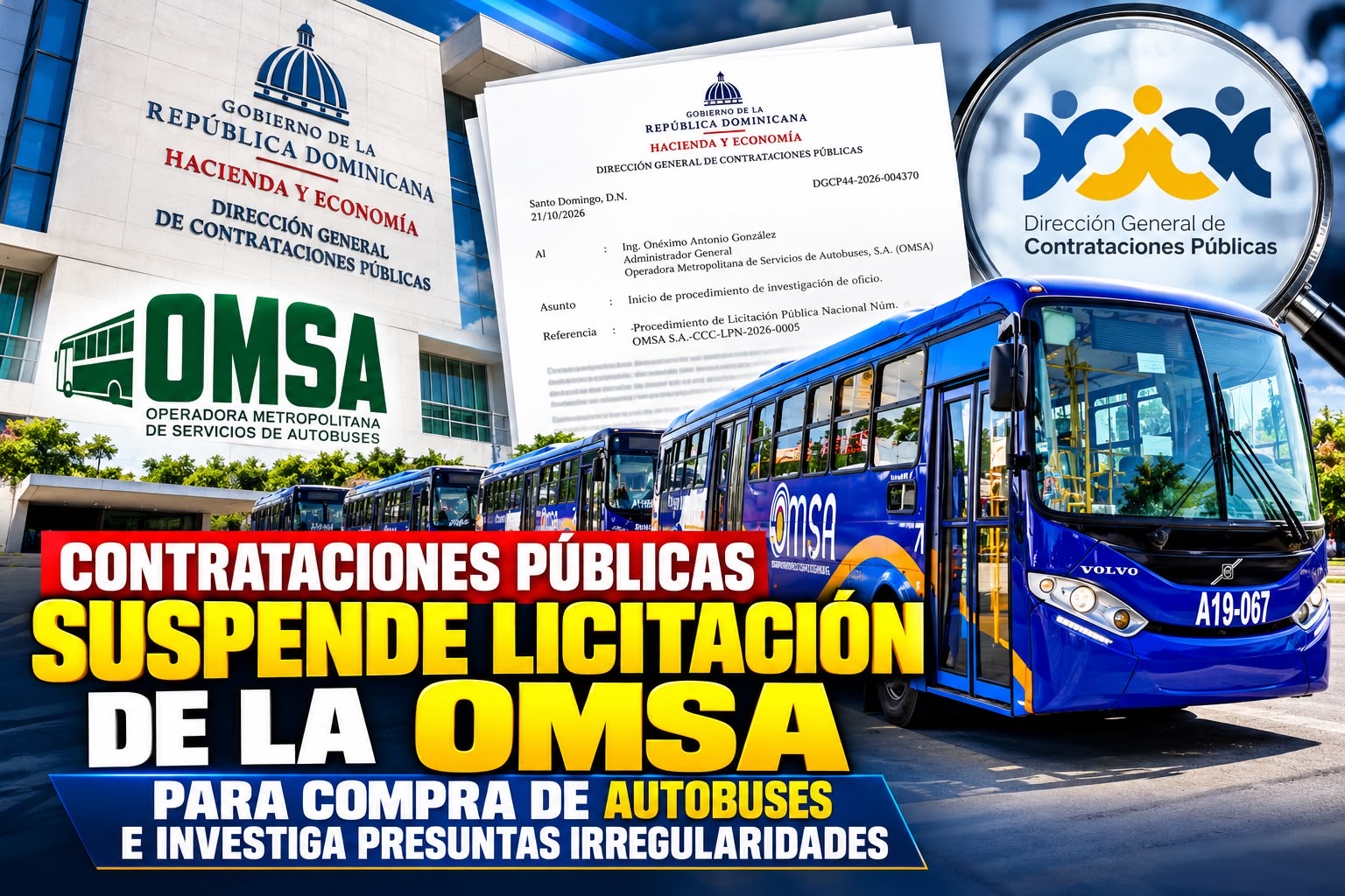 Contrataciones Públicas suspende licitación de la OMSA para compra de autobuses e investiga presuntas irregularidades.